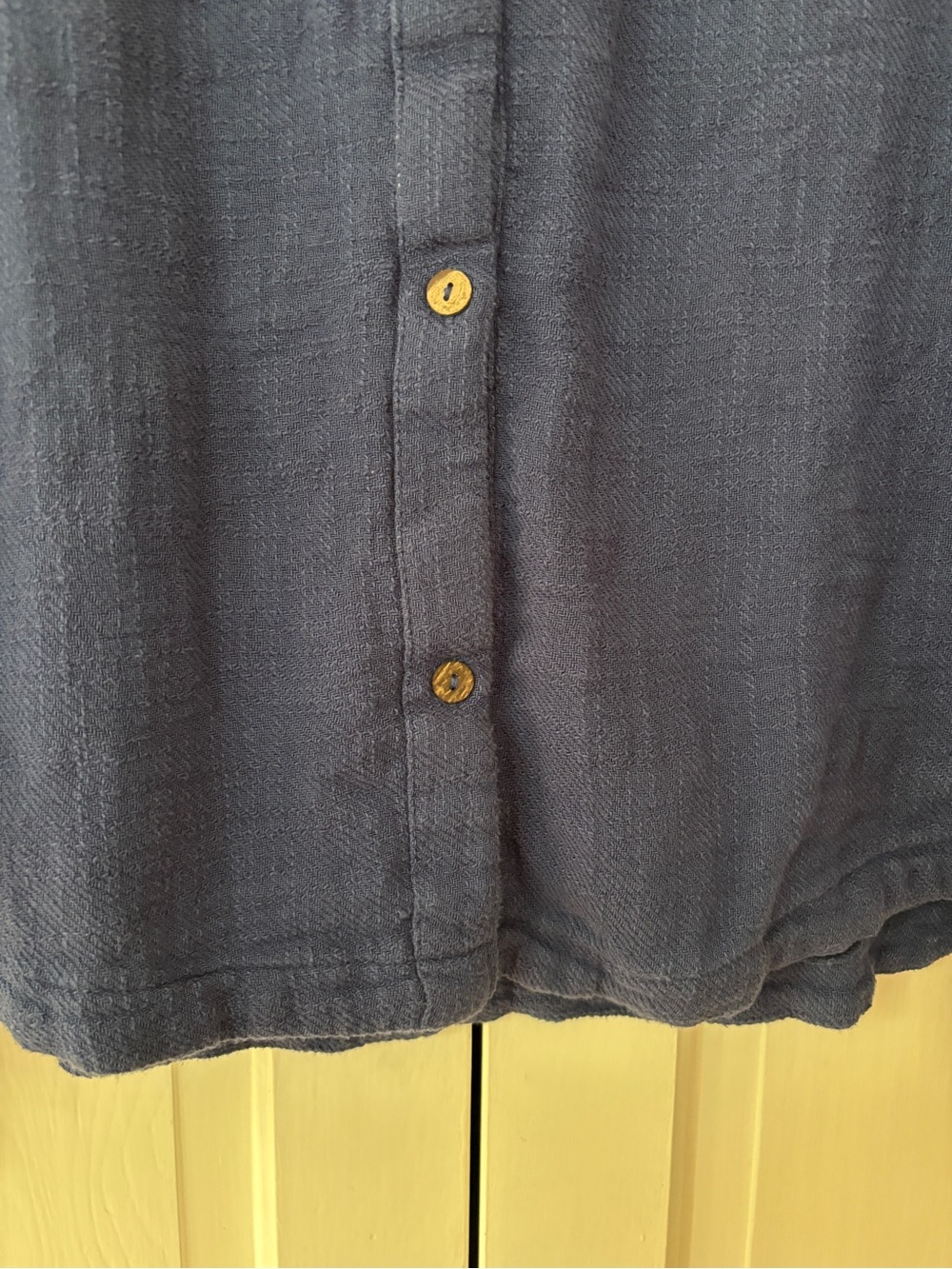 Free People Free-est Summer Vibes Ruffle Neck Button-Down Top Navy Peony Large - Picture 9 of 16